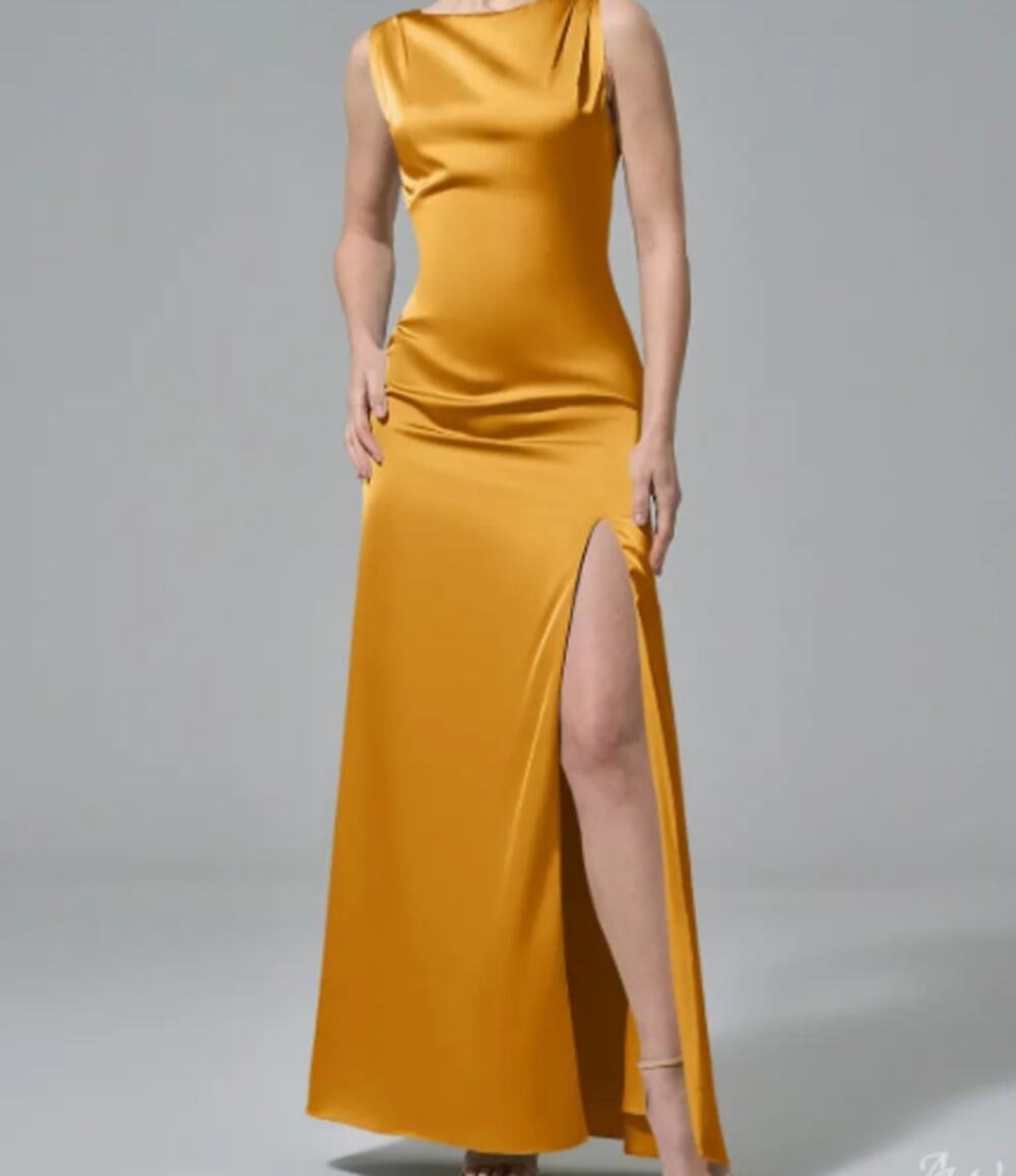AW BRIDAL 0 XS mango yellow satin charmeuse Ermengarde formal maxi dress NEW B22